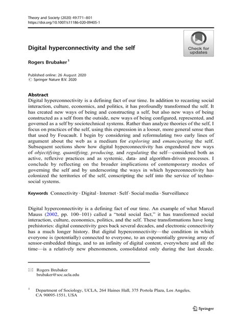 Digital hyperconnectivity and the self .